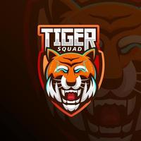 logotipo de esport de mascota de cabeza de tigre enojado. diseño de logotipo de cabeza de tigre de vista frontal vector