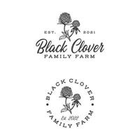 Vintage hand drawn black clover logo design template vector
