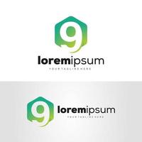 Number 9 Hexagon Logo Design Template with white background vector