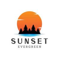 Sunset Evergreen Logo Design Template Inspiration vector