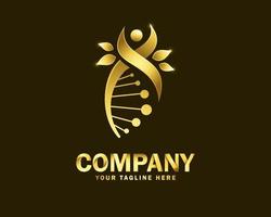 luxury gold human genetics logo design template vector