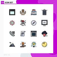 16 User Interface Flat Color Filled Line Pack of modern Signs and Symbols of trash delete business been online market Editable Creative Vector Design Elements
