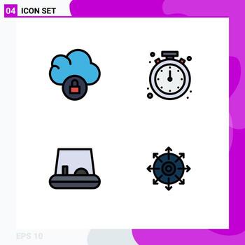 Set of 4 Modern UI Icons Symbols Signs for cloud vehicles alarm mobile point Editable Vector Design Elements