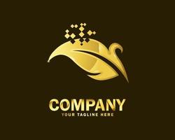 luxury gold digital feather logo design template vector