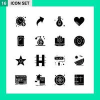 Pack of 16 Solid Style Icon Set Glyph Symbols for print Creative Signs Isolated on White Background 16 Icon Set vector