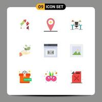 Editable Vector Line Pack of 9 Simple Flat Colors of hand growth table work place desk Editable Vector Design Elements