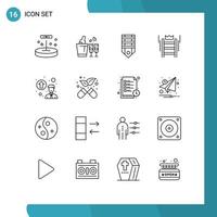 Mobile Interface Outline Set of 16 Pictograms of business crown badge success tag Editable Vector Design Elements