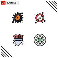 4 Universal Filledline Flat Colors Set for Web and Mobile Applications gear fast watch advertising meal Editable Vector Design Elements