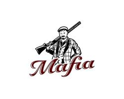 un hombre con bigote con el logo de una escopeta. plantilla de diseño de logotipo de la mafia vector
