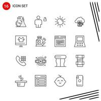 colección de 16 iconos vectoriales en estilo de línea símbolos de contorno perfecto de píxel para signos de icono de línea web y móvil sobre fondo blanco 16 iconos vector