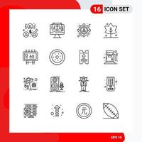 Pack of 16 Modern Outlines Signs and Symbols for Web Print Media such as promotion billboard advertisement seo advertising thanks Editable Vector Design Elements