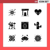 9 Icon Pack Solid Style Glyph Symbols on White Background Simple Signs for general designing vector