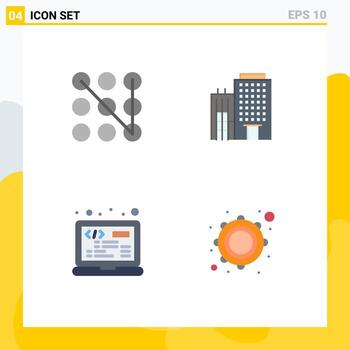 4 User Interface Flat Icon Pack of modern Signs and Symbols of lock programming hotel service instrument Editable Vector Design Elements