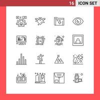 Mobile Interface Outline Set of 16 Pictograms of data search wedding human eye download Editable Vector Design Elements