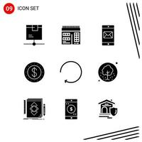 Collection of 9 Vector Icons in solid style Pixle Perfect Glyph Symbols for Web and Mobile Solid Icon Signs on White Background 9 Icons