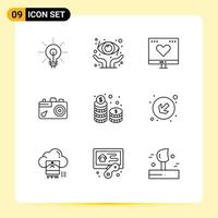 Stock Vector Icon Pack of 9 Line Signs and Symbols for coins image favorite education money Editable Vector Design Elements