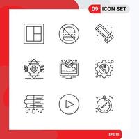 User Interface Pack of 9 Basic Outlines of concept ubiquitous no computing saw Editable Vector Design Elements