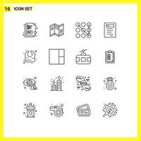 Universal Icon Symbols Group of 16 Modern Outlines of layout infant pattern bib study Editable Vector Design Elements