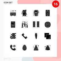 Modern Set of 16 Solid Glyphs and symbols such as analytics online ux text rip Editable Vector Design Elements