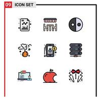 Filledline Flat Color Pack of 9 Universal Symbols of accountant pollution equality garbage burn Editable Vector Design Elements