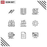 Universal Icon Symbols Group of 9 Modern Outlines of beverage rocket network business idea Editable Vector Design Elements