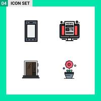 Pack of 4 creative Filledline Flat Colors of devices window tablet news construction Editable Vector Design Elements