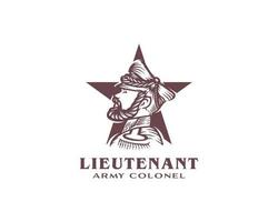 lieutenant logo facing left and a star behind it on a white background template design vector