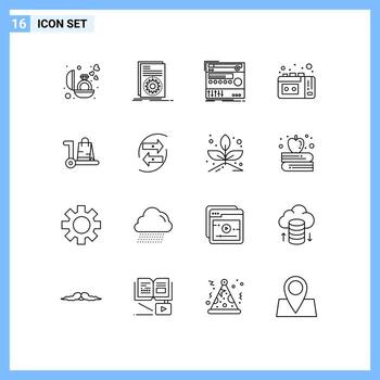 Pack of 16 creative Outlines of bag vhs script tape recording sound Editable Vector Design Elements