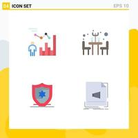 Pack of 4 creative Flat Icons of chart protection management restaurant audio Editable Vector Design Elements