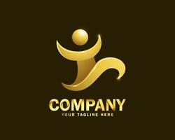 luxury gold people step logo design template vector