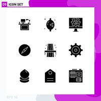 Modern Set of 9 Solid Glyphs and symbols such as city compass fruit instagram online Editable Vector Design Elements