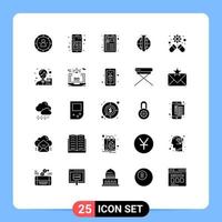 Pictogram Set of 25 Simple Solid Glyphs of research data calculator analysis resume Editable Vector Design Elements