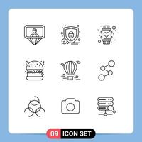 Modern Set of 9 Outlines and symbols such as hot balloon love food burger Editable Vector Design Elements