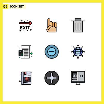 Set of 9 Vector Filledline Flat Colors on Grid for no calculator delete calculation accounting Editable Vector Design Elements