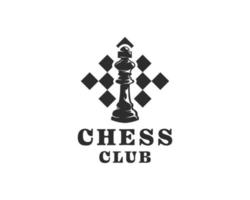 chess logo. the king in chess symbol with a chessboard background. chess championship logo design template vector