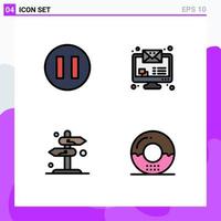 Group of 4 Modern Filledline Flat Colors Set for circle arrow message direction donut Editable Vector Design Elements