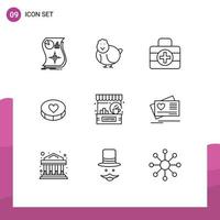 Pictogram Set of 9 Simple Outlines of cafe loves happy love favorite Editable Vector Design Elements