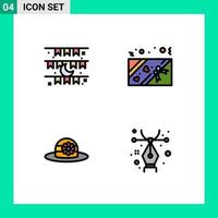 4 Universal Filledline Flat Colors Set for Web and Mobile Applications moon hat decoration love design Editable Vector Design Elements