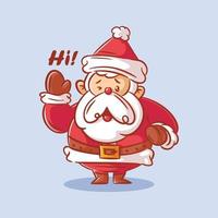 Cute Santa Claus waves to say hello vector