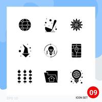 Set of 9 Modern UI Icons Symbols Signs for light bulb gear down left Editable Vector Design Elements