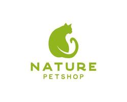 logotipo de doble significado de gato y hoja. plantilla de diseño de logotipo de tienda de mascotas o cuidado de mascotas vector