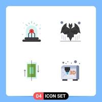 Set of 4 Commercial Flat Icons pack for alarm synchronization siren halloween phone Editable Vector Design Elements