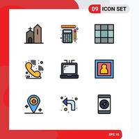 Pictogram Set of 9 Simple Filledline Flat Colors of photographer office calculation laptop helpdesk Editable Vector Design Elements