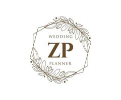 ZP Initials letter Wedding monogram logos collection, hand drawn modern minimalistic and floral templates for Invitation cards, Save the Date, elegant identity for restaurant, boutique, cafe in vector