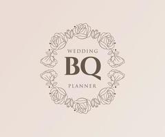 BQ Initials letter Wedding monogram logos collection, hand drawn modern minimalistic and floral templates for Invitation cards, Save the Date, elegant identity for restaurant, boutique, cafe in vector