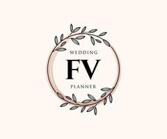 FV Initials letter Wedding monogram logos collection, hand drawn modern minimalistic and floral templates for Invitation cards, Save the Date, elegant identity for restaurant, boutique, cafe in vector