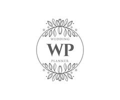 colección de logotipos de monogramas de boda con letras iniciales wp, plantillas florales y minimalistas modernas dibujadas a mano para tarjetas de invitación, guardar la fecha, identidad elegante para restaurante, boutique, café en vector