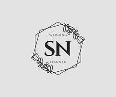 Initial SN feminine logo. Usable for Nature, Salon, Spa, Cosmetic and Beauty Logos. Flat Vector Logo Design Template Element.