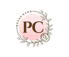 Initial PC feminine logo. Usable for Nature, Salon, Spa, Cosmetic and Beauty Logos. Flat Vector Logo Design Template Element.