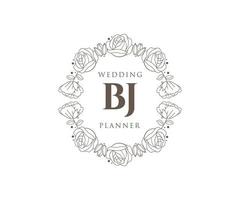 colección de logotipos de monograma de boda con letras iniciales bj, plantillas florales y minimalistas modernas dibujadas a mano para tarjetas de invitación, guardar la fecha, identidad elegante para restaurante, boutique, café en vector